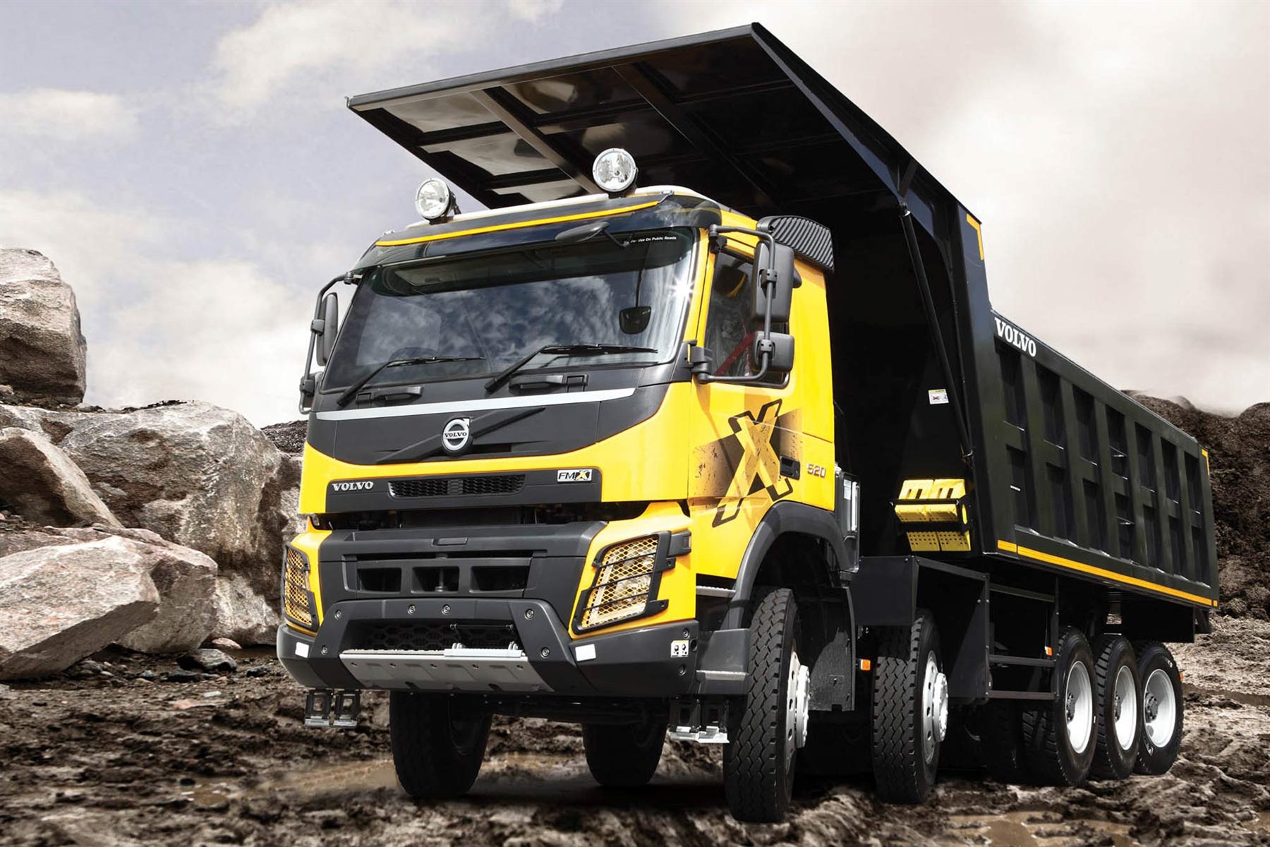 Volvo mining dump truck operating in a quarry